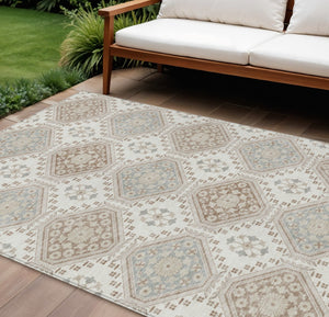 HomeRoots 5' Timeless Ivory and Brown Floral Area Rug - Durable, Washable, Ideal for Indoor and Outdoor Spaces 10' X 14' 610756