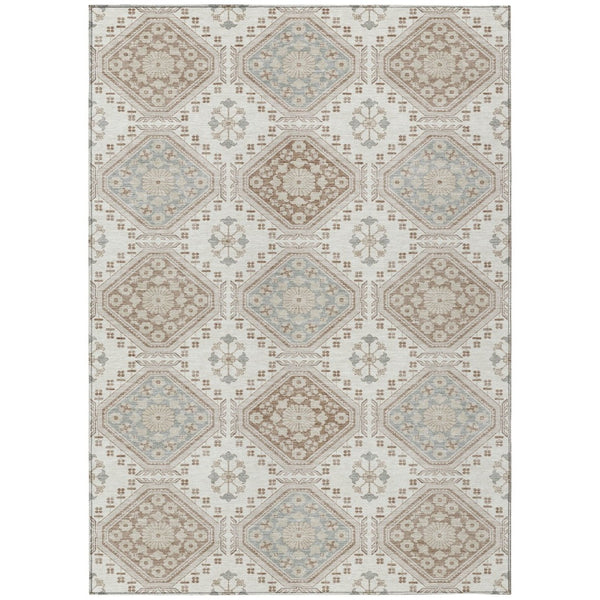 HomeRoots 5' Timeless Ivory and Brown Floral Area Rug - Durable, Washable, Ideal for Indoor and Outdoor Spaces 10' X 14' 610756