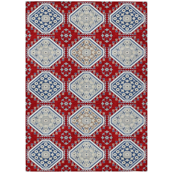 HomeRoots 5' Vibrant Red and Navy Blue Floral Indoor Outdoor Rug - Durable, Washable, Perfect for Any Space 5' X 8' 610770