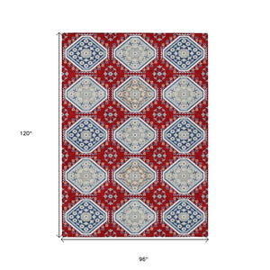 HomeRoots 5' Vibrant Red and Navy Blue Floral Indoor Outdoor Rug - Durable, Washable, Perfect for Any Space 8' X 10' 610772