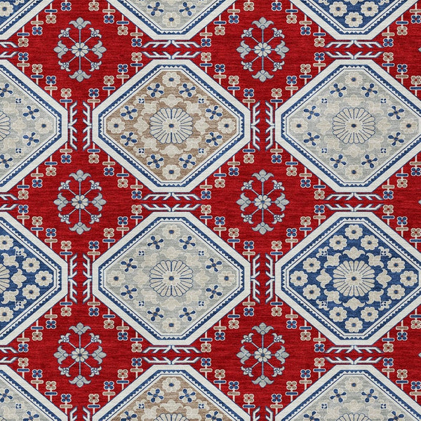 HomeRoots 5' Vibrant Red and Navy Blue Floral Indoor Outdoor Rug - Durable, Washable, Perfect for Any Space 8' X 10' 610772