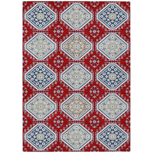 HomeRoots 5' Vibrant Red and Navy Blue Floral Indoor Outdoor Rug - Durable, Washable, Perfect for Any Space 9' X 12' 610773