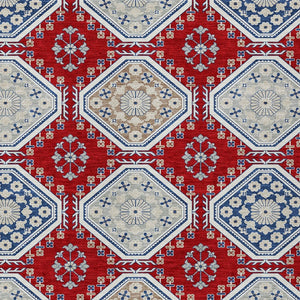 HomeRoots 5' Vibrant Red and Navy Blue Floral Indoor Outdoor Rug - Durable, Washable, Perfect for Any Space 9' X 12' 610773