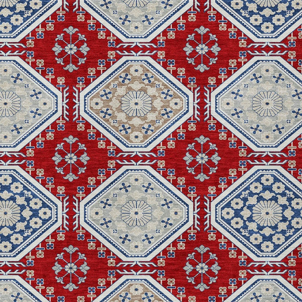 HomeRoots 5' Vibrant Red and Navy Blue Floral Indoor Outdoor Rug - Durable, Washable, Perfect for Any Space 9' X 12' 610773