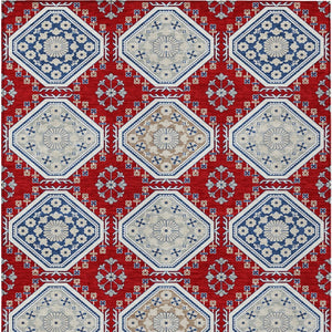 HomeRoots 5' Vibrant Red and Navy Blue Floral Indoor Outdoor Rug - Durable, Washable, Perfect for Any Space 9' X 12' 610773