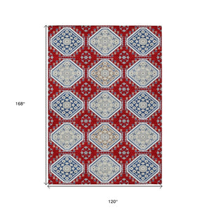 HomeRoots 5' Vibrant Red and Navy Blue Floral Indoor Outdoor Rug - Durable, Washable, Perfect for Any Space 10' X 14' 610774