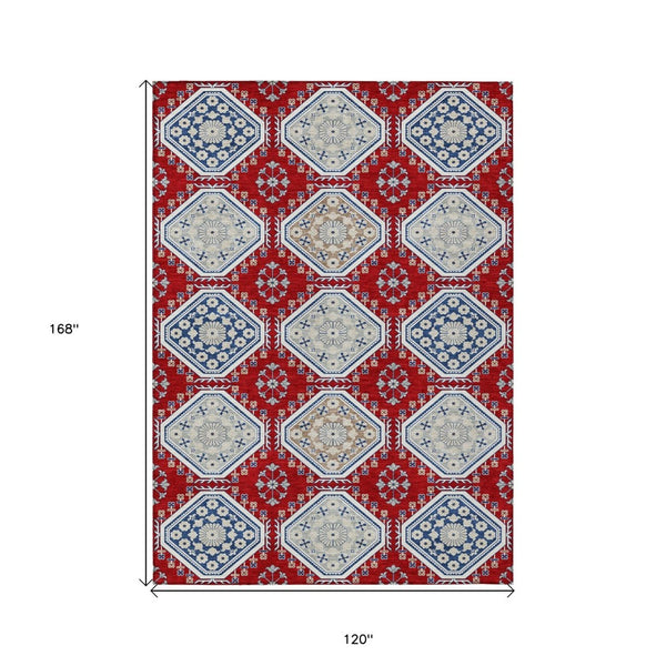 HomeRoots 5' Vibrant Red and Navy Blue Floral Indoor Outdoor Rug - Durable, Washable, Perfect for Any Space 10' X 14' 610774