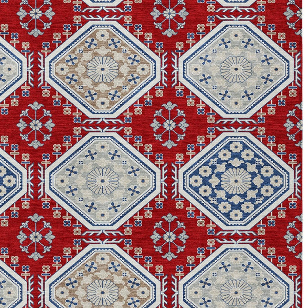 HomeRoots 5' Vibrant Red and Navy Blue Floral Indoor Outdoor Rug - Durable, Washable, Perfect for Any Space 10' X 14' 610774