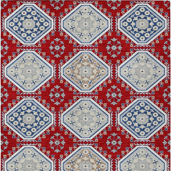 HomeRoots 5' Vibrant Red and Navy Blue Floral Indoor Outdoor Rug - Durable, Washable, Perfect for Any Space 10' X 14' 610774