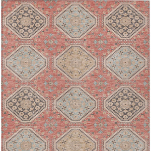 HomeRoots 5' Classic Salmon and Beige Floral Washable Area Rug for Indoor and Outdoor High-Traffic Spaces 5' X 8' 610776