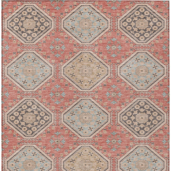 HomeRoots 5' Classic Salmon and Beige Floral Washable Area Rug for Indoor and Outdoor High-Traffic Spaces 5' X 8' 610776