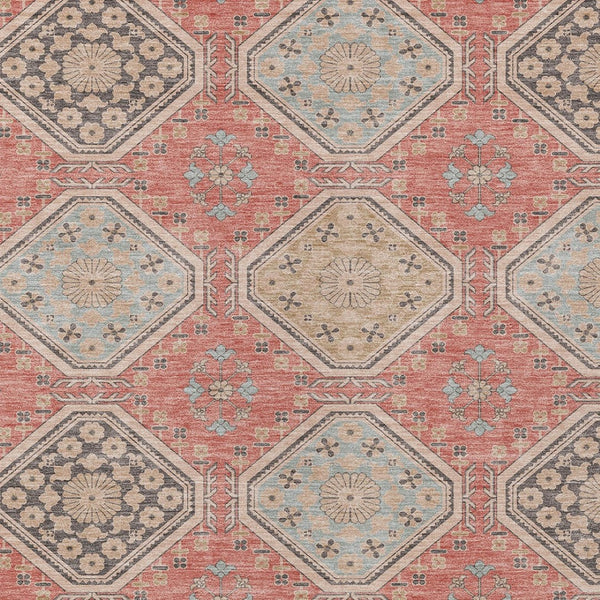 HomeRoots 5' Classic Salmon and Beige Floral Washable Area Rug for Indoor and Outdoor High-Traffic Spaces 5' X 8' 610776