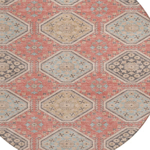 HomeRoots 5' Classic Salmon and Beige Floral Washable Area Rug for Indoor and Outdoor High-Traffic Spaces 8' Round 610777