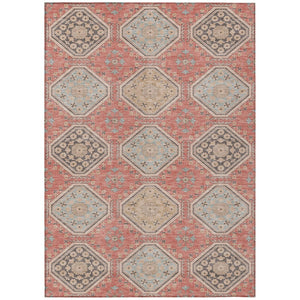 HomeRoots 5' Classic Salmon and Beige Floral Washable Area Rug for Indoor and Outdoor High-Traffic Spaces 8' X 10' 610778
