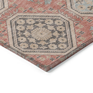 HomeRoots 5' Classic Salmon and Beige Floral Washable Area Rug for Indoor and Outdoor High-Traffic Spaces 8' X 10' 610778