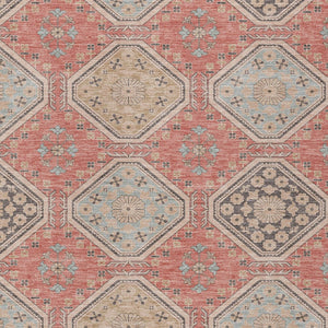 HomeRoots 5' Classic Salmon and Beige Floral Washable Area Rug for Indoor and Outdoor High-Traffic Spaces 8' X 10' 610778