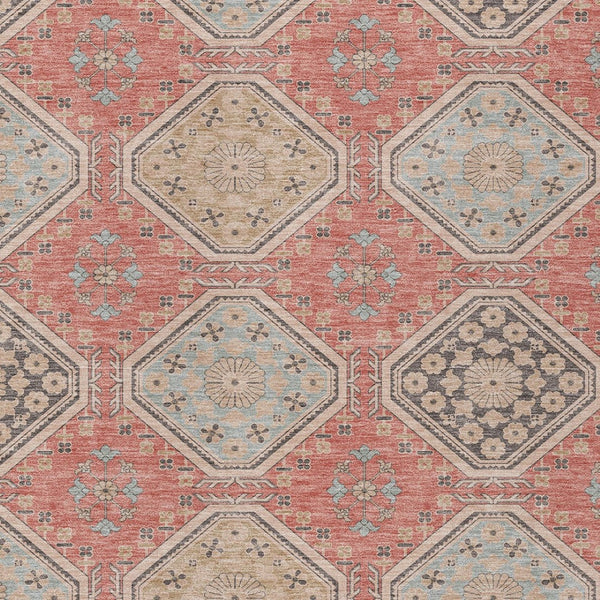 HomeRoots 5' Classic Salmon and Beige Floral Washable Area Rug for Indoor and Outdoor High-Traffic Spaces 8' X 10' 610778