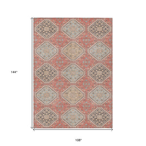 HomeRoots 5' Classic Salmon and Beige Floral Washable Area Rug for Indoor and Outdoor High-Traffic Spaces 9' X 12' 610779
