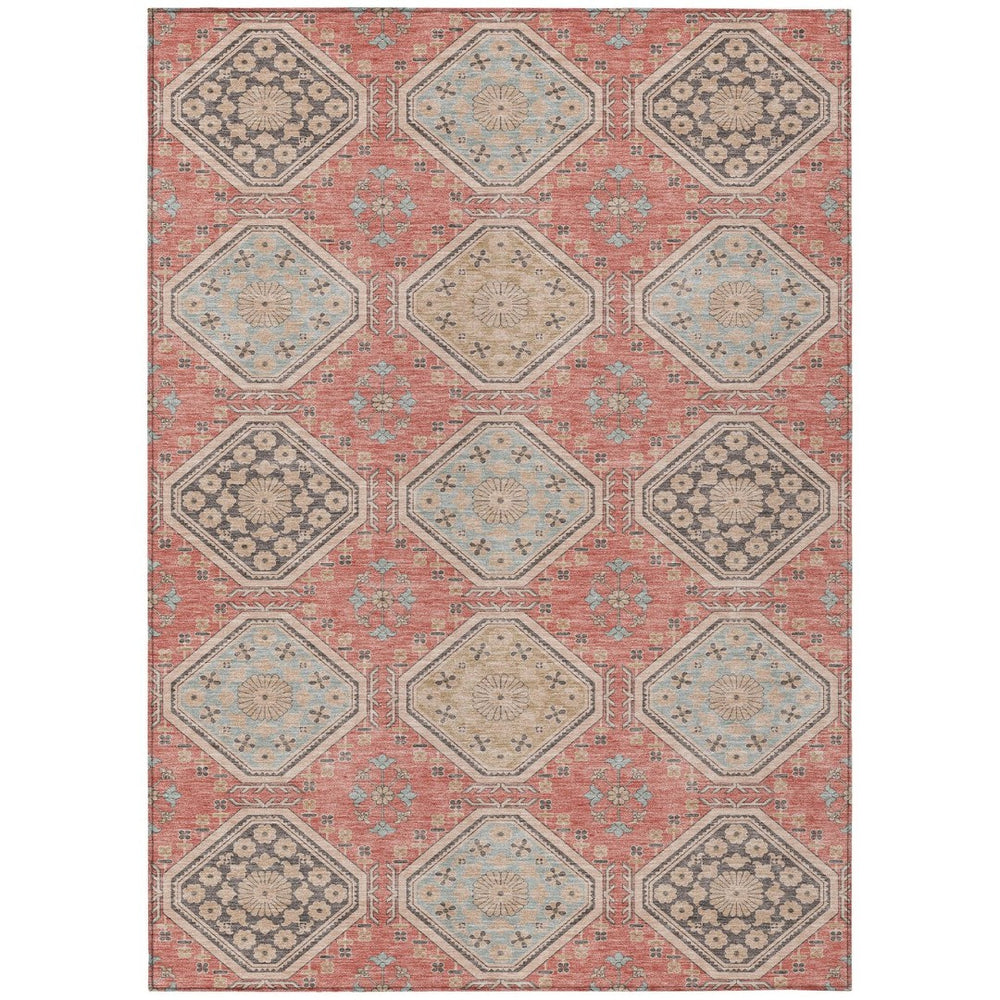 HomeRoots 5' Classic Salmon and Beige Floral Washable Area Rug for Indoor and Outdoor High-Traffic Spaces 9' X 12' 610779