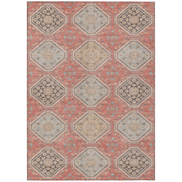 HomeRoots 5' Classic Salmon and Beige Floral Washable Area Rug for Indoor and Outdoor High-Traffic Spaces 9' X 12' 610779