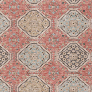 HomeRoots 5' Classic Salmon and Beige Floral Washable Area Rug for Indoor and Outdoor High-Traffic Spaces 9' X 12' 610779