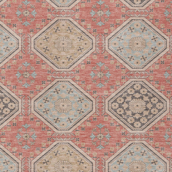 HomeRoots 5' Classic Salmon and Beige Floral Washable Area Rug for Indoor and Outdoor High-Traffic Spaces 9' X 12' 610779