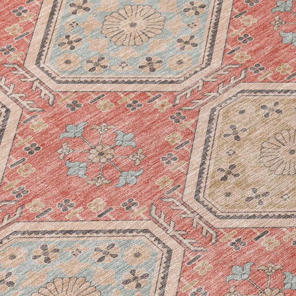 HomeRoots 5' Classic Salmon and Beige Floral Washable Area Rug for Indoor and Outdoor High-Traffic Spaces 9' X 12' 610779