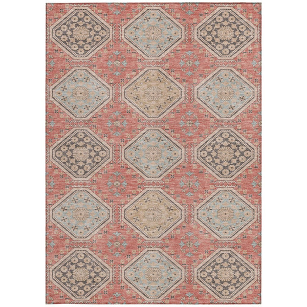 HomeRoots 5' Classic Salmon and Beige Floral Washable Area Rug for Indoor and Outdoor High-Traffic Spaces 10' X 14' 610780