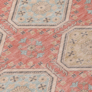 HomeRoots 5' Classic Salmon and Beige Floral Washable Area Rug for Indoor and Outdoor High-Traffic Spaces 10' X 14' 610780