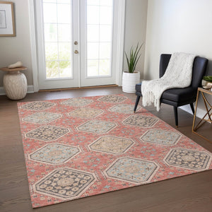 HomeRoots 5' Classic Salmon and Beige Floral Washable Area Rug for Indoor and Outdoor High-Traffic Spaces 10' X 14' 610780