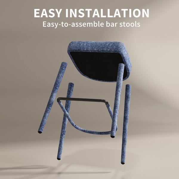 English Elm Backless Blue Fabric Upholstered Counter Stools Set of Two with Padded Seat Footrest Light Blue W5096P400664