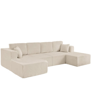 English Elm U-shaped Modular Corduroy Sectional Sofa Sleeper Spacious Living Room Lounge Couch Beige W487S00425