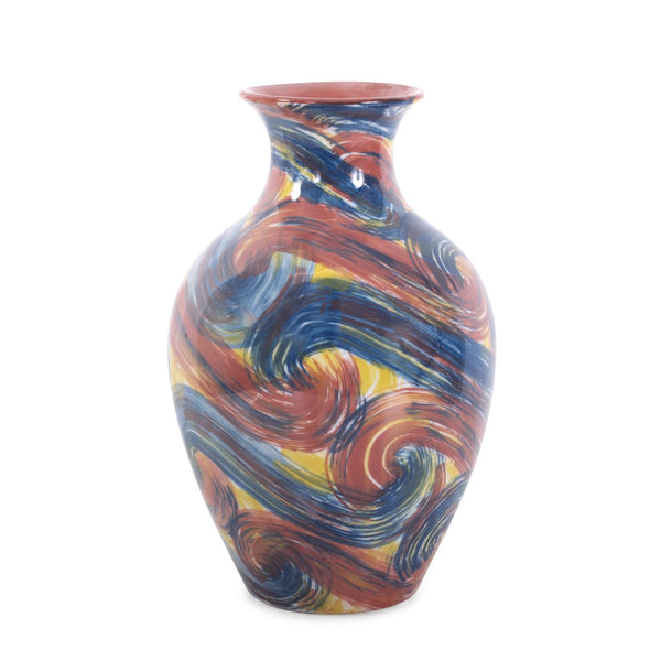 Howard Elliott Camille Flared Ceramic Short Bottle – Vibrant Swirl Vase For Dynamic Home Décor And Artful Display Multi Ceramic 61080-howard-elliott