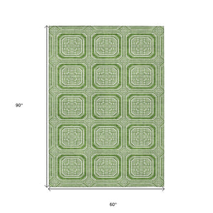 HomeRoots 5' Green and Ivory Geometric Area Rug - Durable, Washable, Stylish for Indoor and Outdoor Spaces 5' X 8' 610806