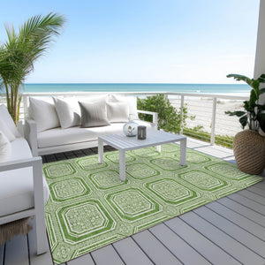HomeRoots 5' Green and Ivory Geometric Area Rug - Durable, Washable, Stylish for Indoor and Outdoor Spaces 5' X 8' 610806