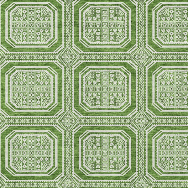 HomeRoots 5' Green and Ivory Geometric Area Rug - Durable, Washable, Stylish for Indoor and Outdoor Spaces 5' X 8' 610806