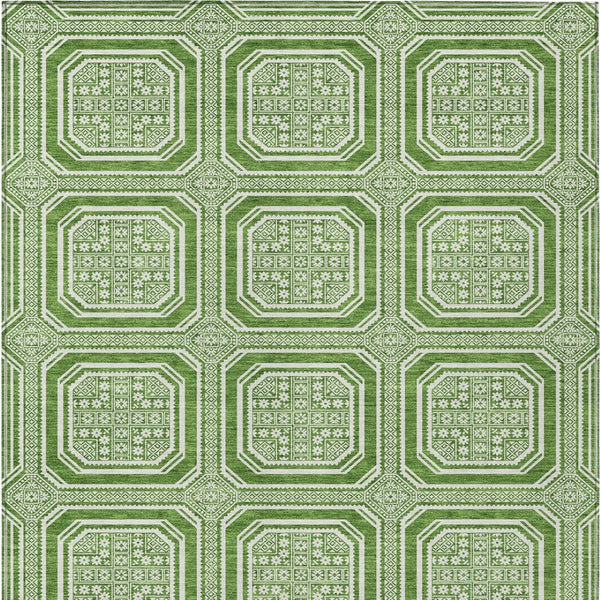 HomeRoots 5' Green and Ivory Geometric Area Rug - Durable, Washable, Stylish for Indoor and Outdoor Spaces 5' X 8' 610806