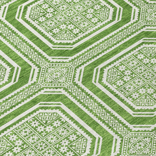 HomeRoots 5' Green and Ivory Geometric Area Rug - Durable, Washable, Stylish for Indoor and Outdoor Spaces 5' X 8' 610806