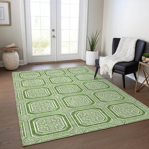 HomeRoots 5' Green and Ivory Geometric Area Rug - Durable, Washable, Stylish for Indoor and Outdoor Spaces 5' X 8' 610806