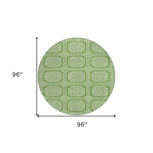 HomeRoots 5' Green and Ivory Geometric Area Rug - Durable, Washable, Stylish for Indoor and Outdoor Spaces 8' Round 610807
