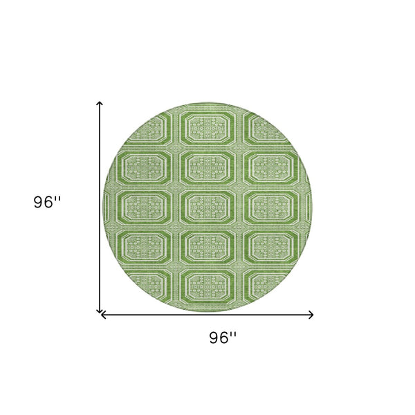 HomeRoots 5' Green and Ivory Geometric Area Rug - Durable, Washable, Stylish for Indoor and Outdoor Spaces 8' Round 610807