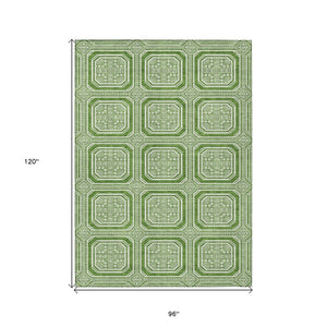 HomeRoots 5' Green and Ivory Geometric Area Rug - Durable, Washable, Stylish for Indoor and Outdoor Spaces 8' X 10' 610808