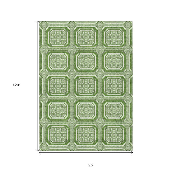 HomeRoots 5' Green and Ivory Geometric Area Rug - Durable, Washable, Stylish for Indoor and Outdoor Spaces 8' X 10' 610808
