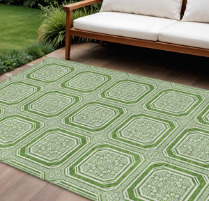 HomeRoots 5' Green and Ivory Geometric Area Rug - Durable, Washable, Stylish for Indoor and Outdoor Spaces 8' X 10' 610808