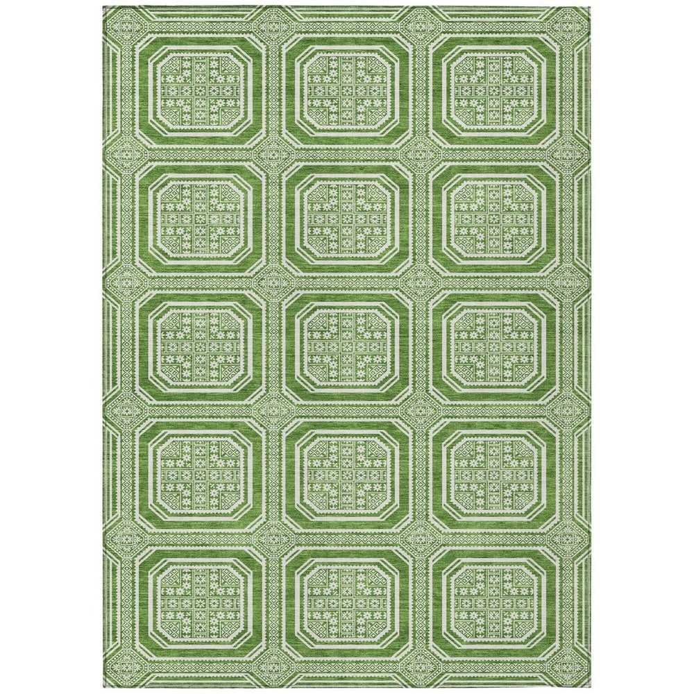 HomeRoots 5' Green and Ivory Geometric Area Rug - Durable, Washable, Stylish for Indoor and Outdoor Spaces 8' X 10' 610808