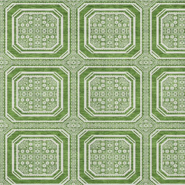 HomeRoots 5' Green and Ivory Geometric Area Rug - Durable, Washable, Stylish for Indoor and Outdoor Spaces 8' X 10' 610808