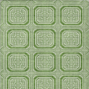 HomeRoots 5' Green and Ivory Geometric Area Rug - Durable, Washable, Stylish for Indoor and Outdoor Spaces 8' X 10' 610808
