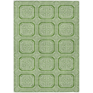 HomeRoots 5' Green and Ivory Geometric Area Rug - Durable, Washable, Stylish for Indoor and Outdoor Spaces 9' X 12' 610809