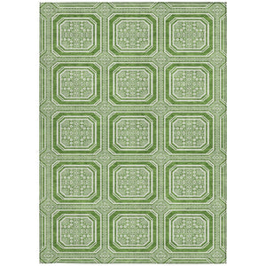 HomeRoots 5' Green and Ivory Geometric Area Rug - Durable, Washable, Stylish for Indoor and Outdoor Spaces 9' X 12' 610809