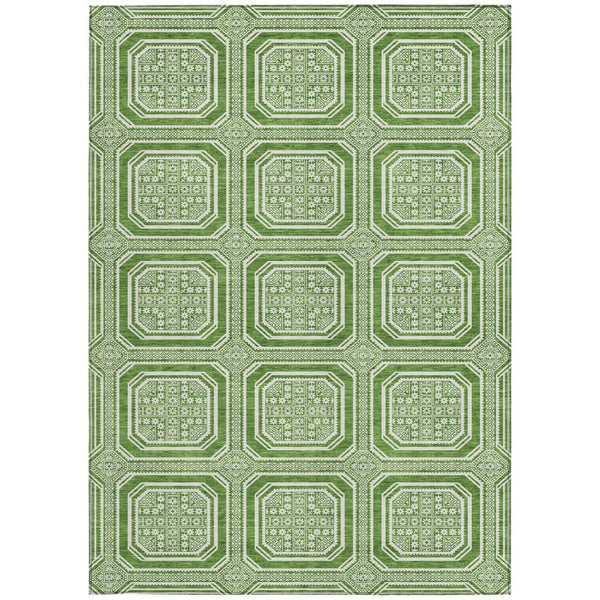 HomeRoots 5' Green and Ivory Geometric Area Rug - Durable, Washable, Stylish for Indoor and Outdoor Spaces 9' X 12' 610809